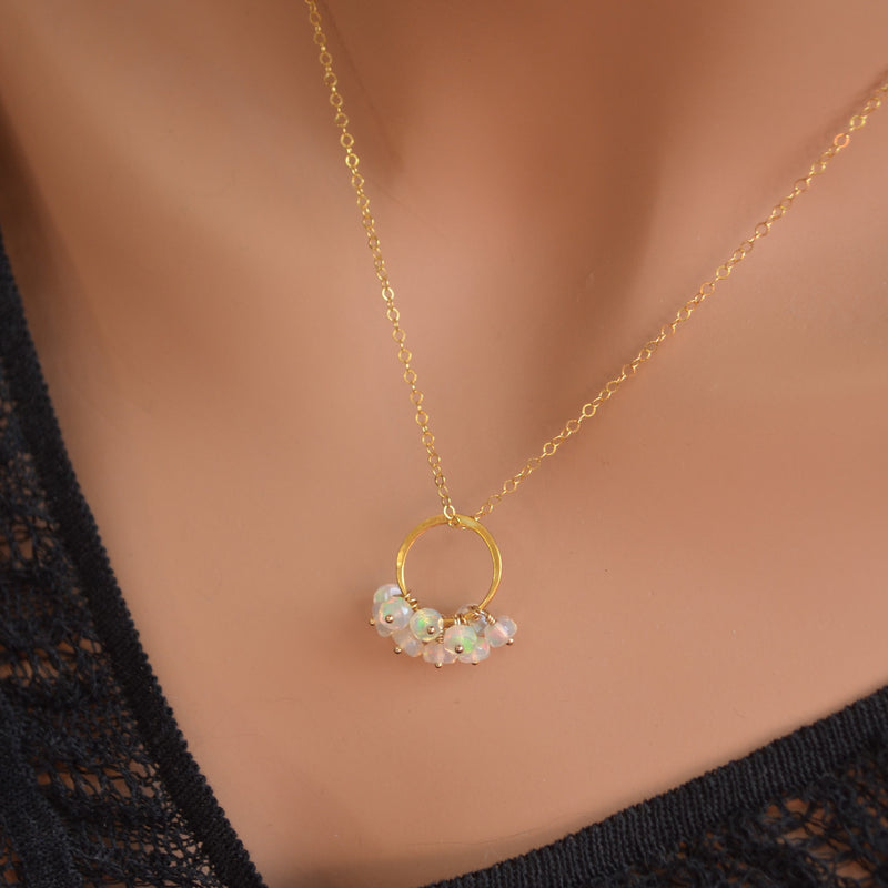 Real Opal Cluster Necklace in Gold