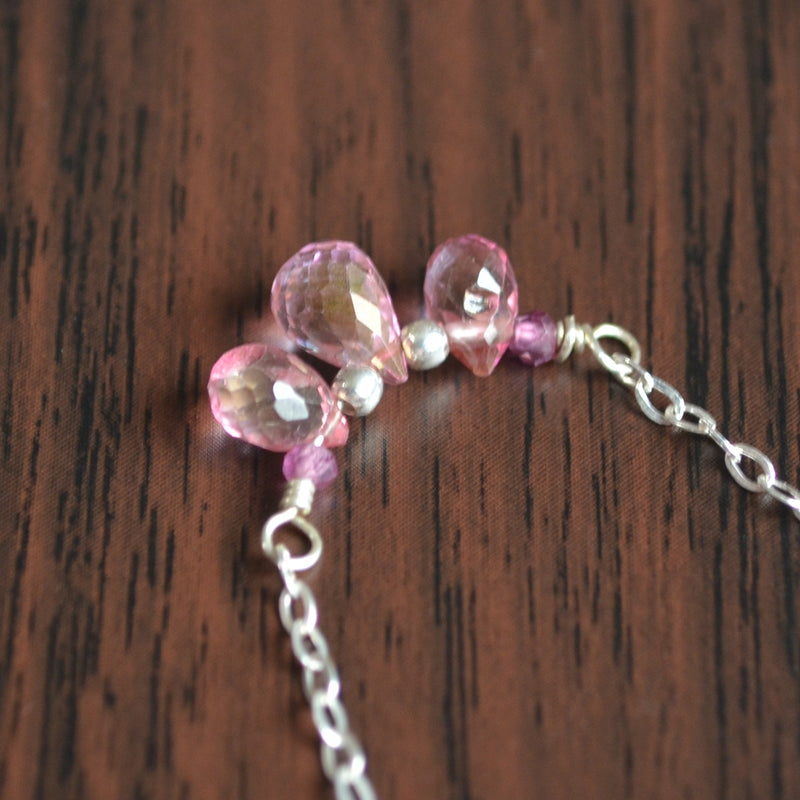 Dainty Pink Topaz Necklace in Silver