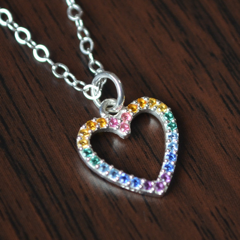 Rainbow Heart Necklace for Girls