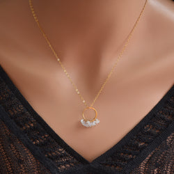 Rainbow Moonstone Cluster Necklace in Gold