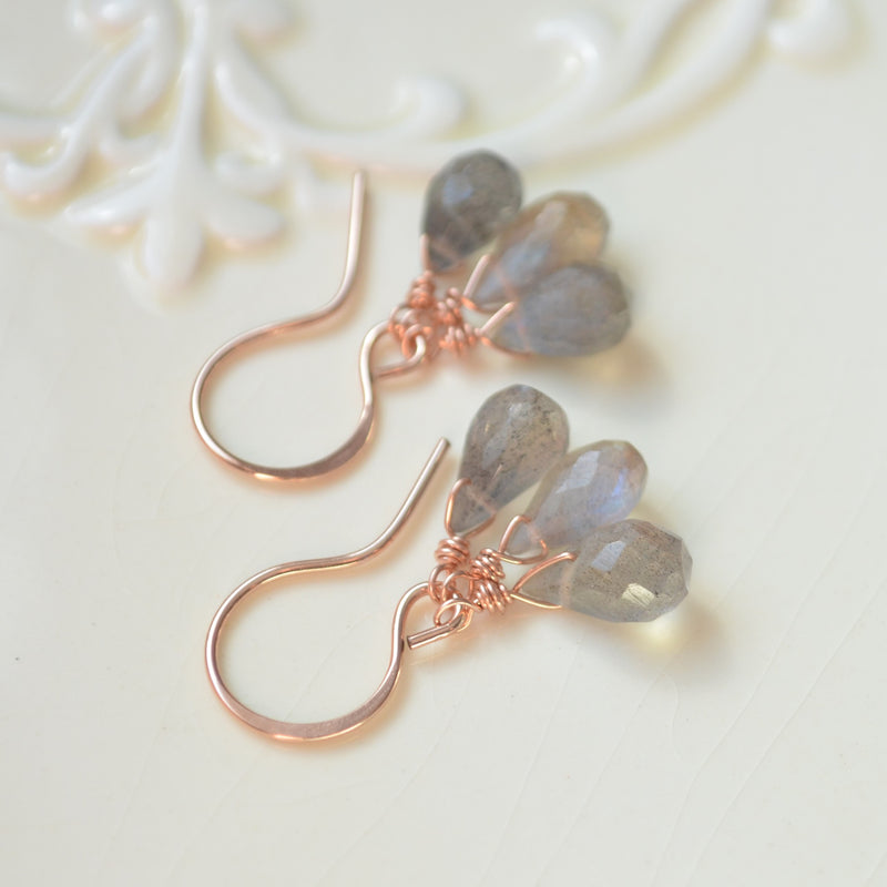Labradorite Earrings in Rose Gold