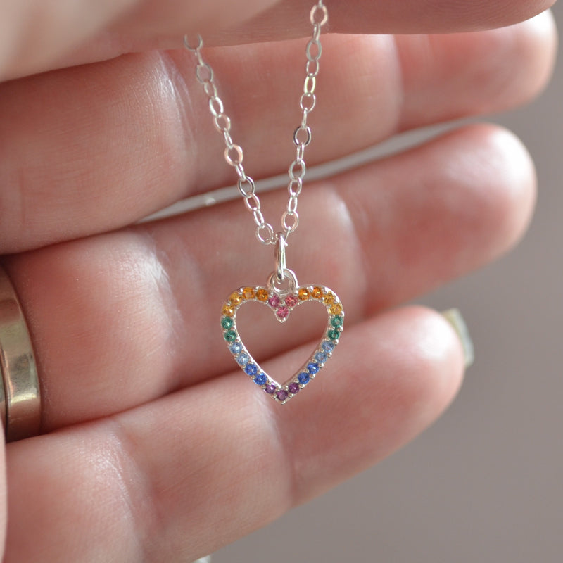 Rainbow Heart Necklace for Girls