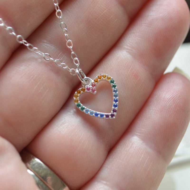 Rainbow Heart Necklace for Girls