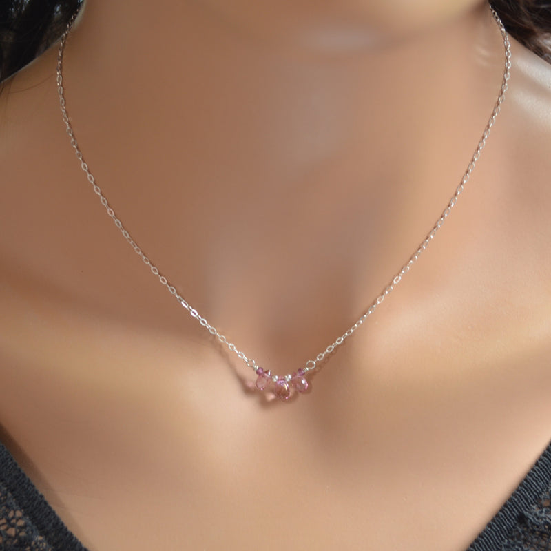 Dainty Pink Topaz Necklace in Silver