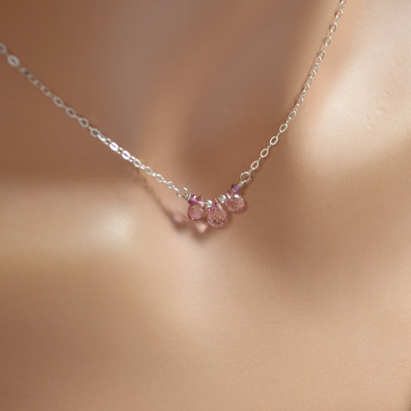Dainty Pink Topaz Necklace in Silver