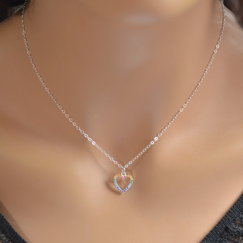 Rainbow Heart Necklace for Girls