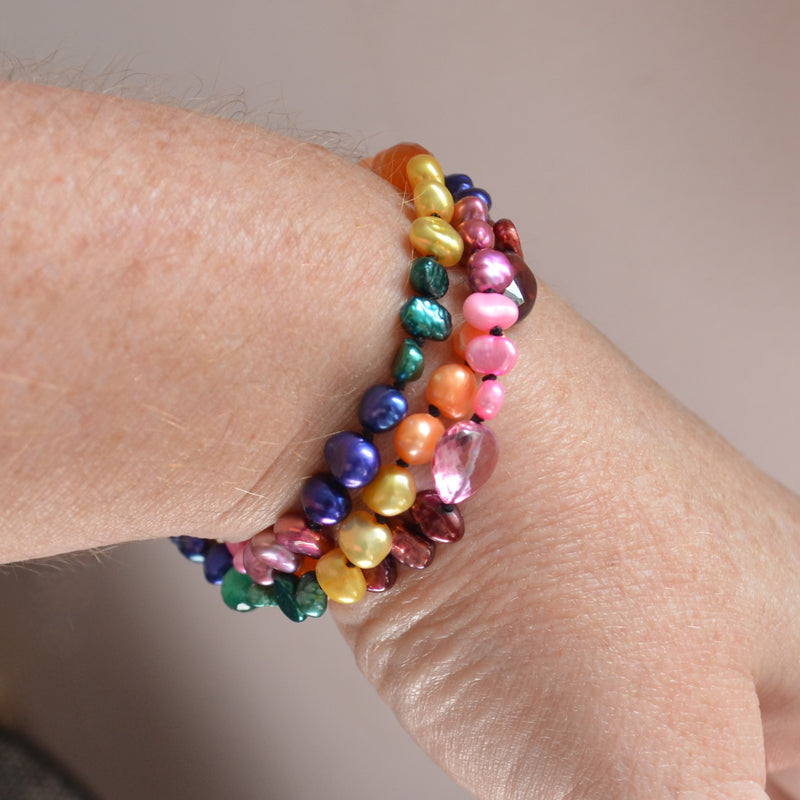 Rainbow Wrap Bracelet or Necklace Hand Knotted with Silk