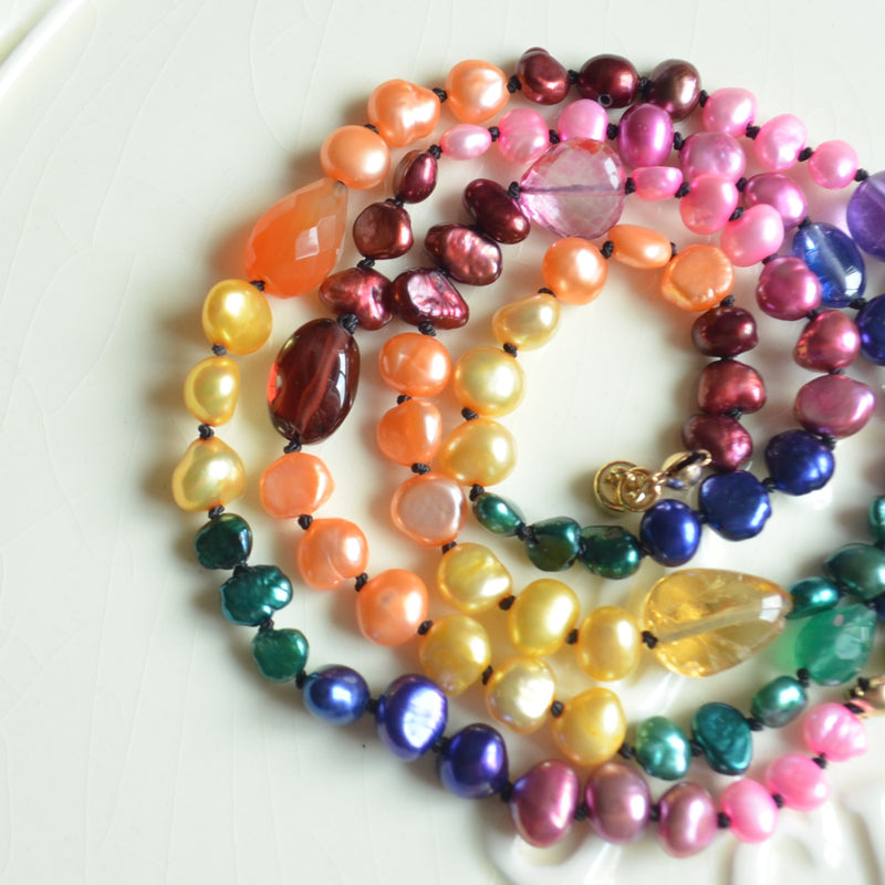 Rainbow Wrap Bracelet or Necklace Hand Knotted with Silk