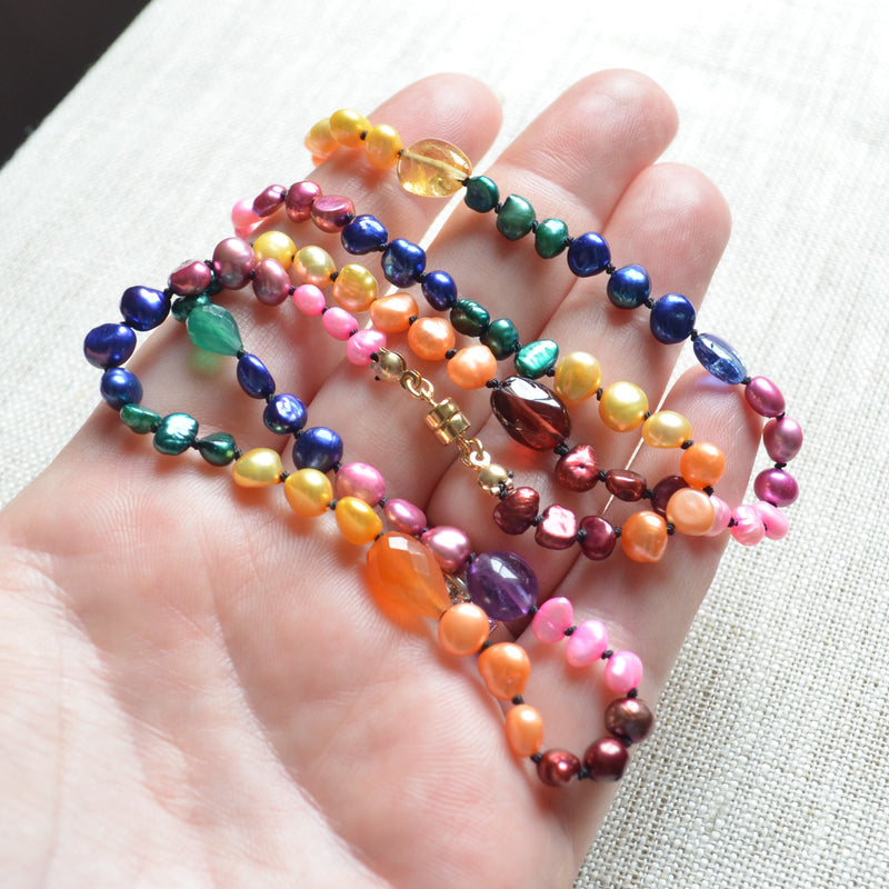 Rainbow Wrap Bracelet or Necklace Hand Knotted with Silk