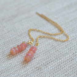 Pink Ethiopian Opal Earrings in Gold with Faceted Stones