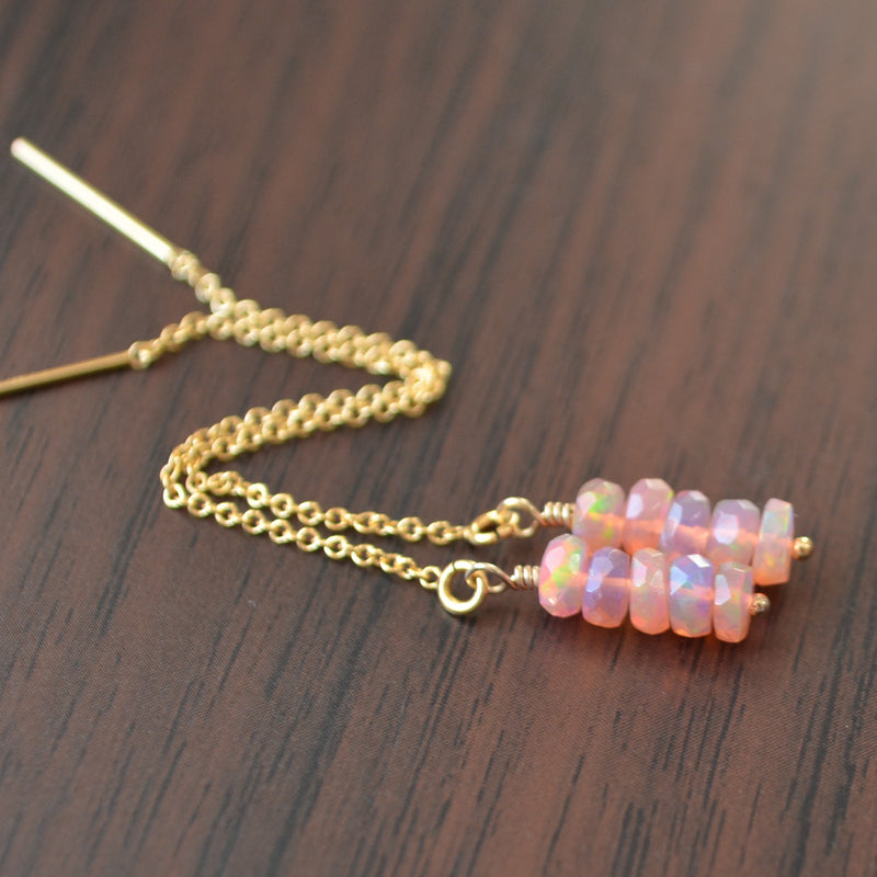 Pink Ethiopian Opal Earrings in Gold with Faceted Stones