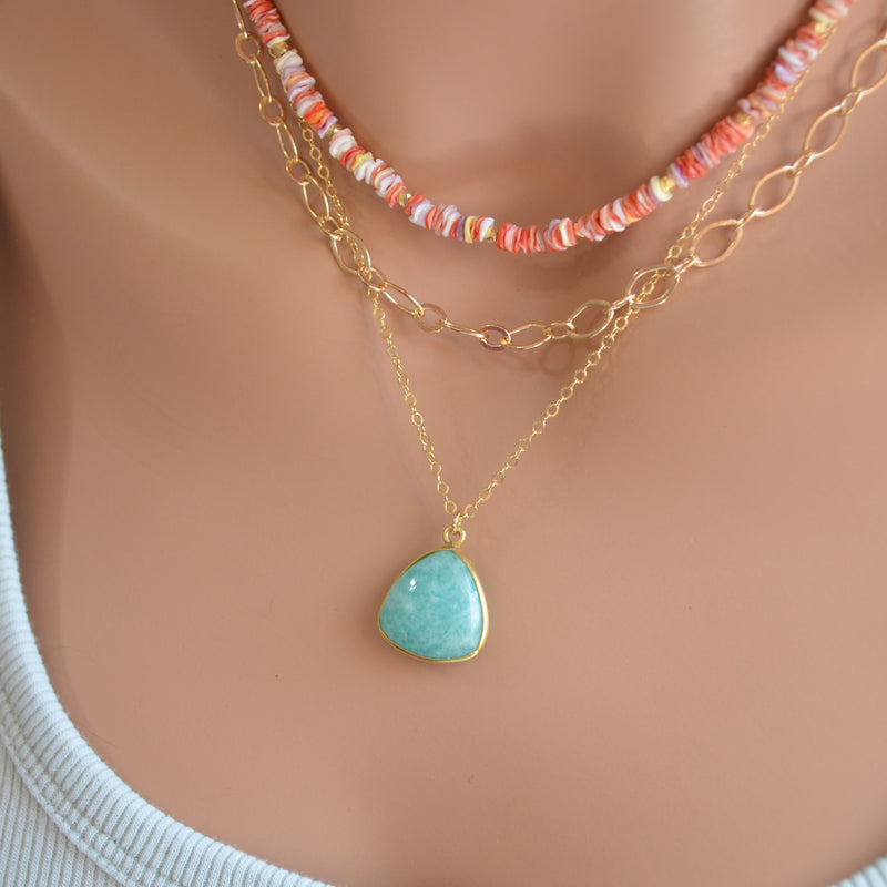 Layering Necklace Set with Amazonite and Seashells
