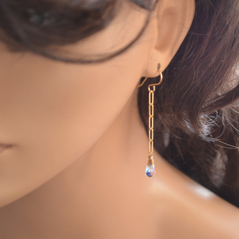 Rainbow Quartz Earrings with Gold Paperclip Chain