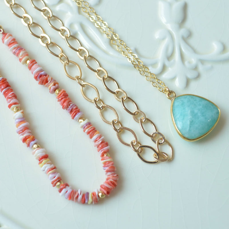 Layering Necklace Set with Amazonite and Seashells