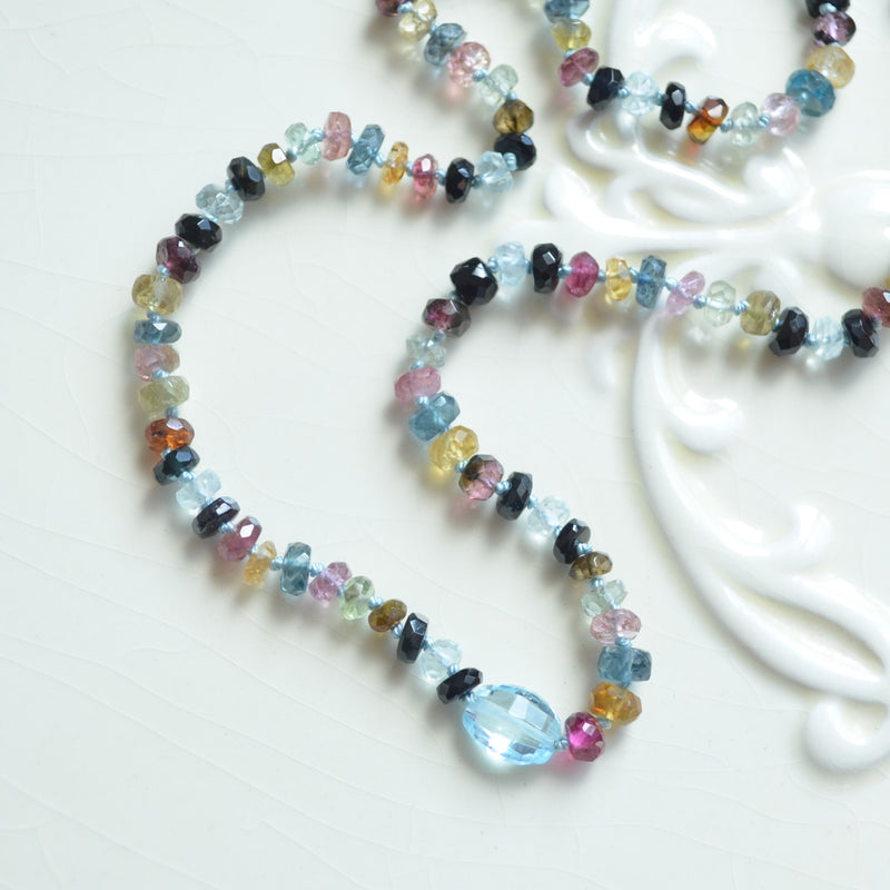 Tourmaline and Blue Topaz Hand Knotted Necklace