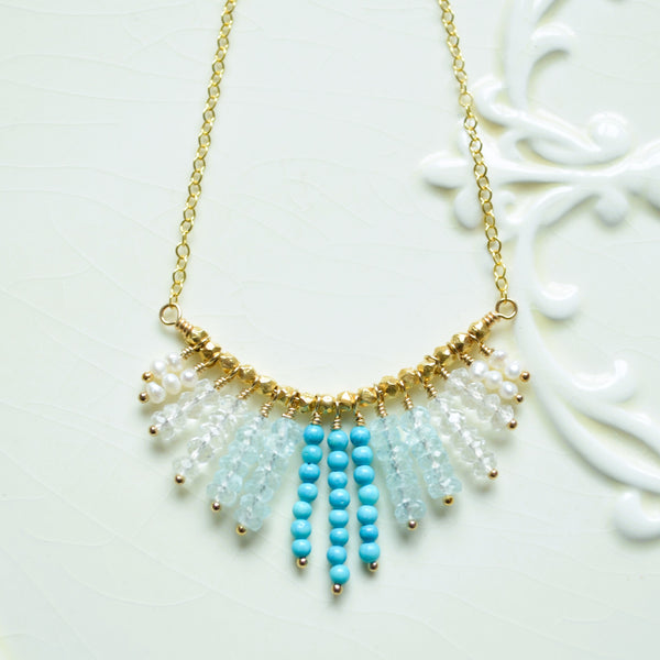 Turquoise Fringe Necklace with Blue Topaz