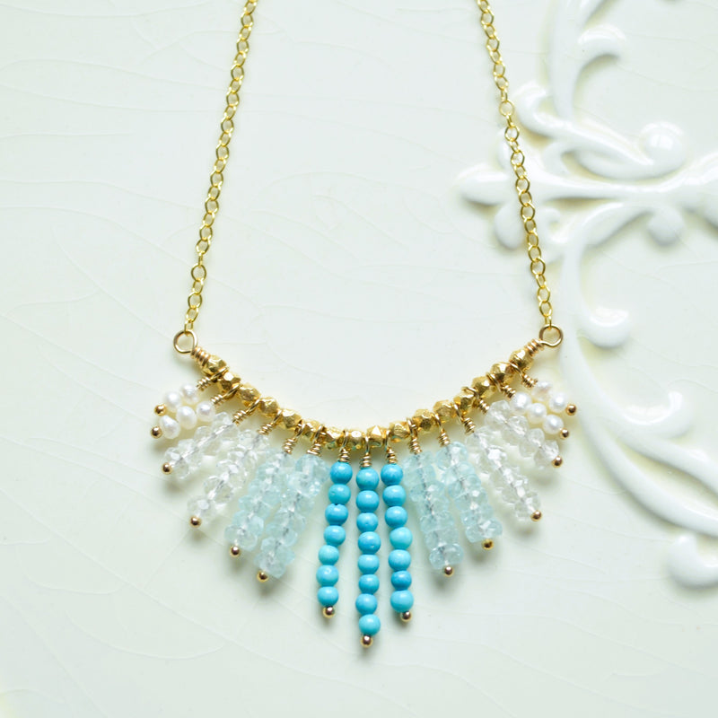 Turquoise Fringe Necklace with Blue Topaz