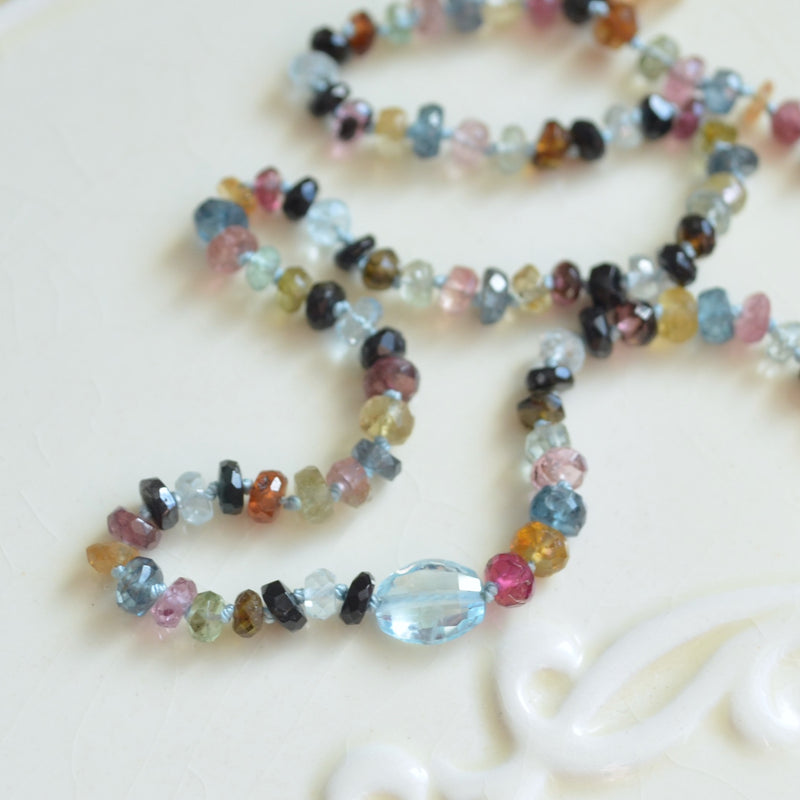 Tourmaline and Blue Topaz Hand Knotted Necklace