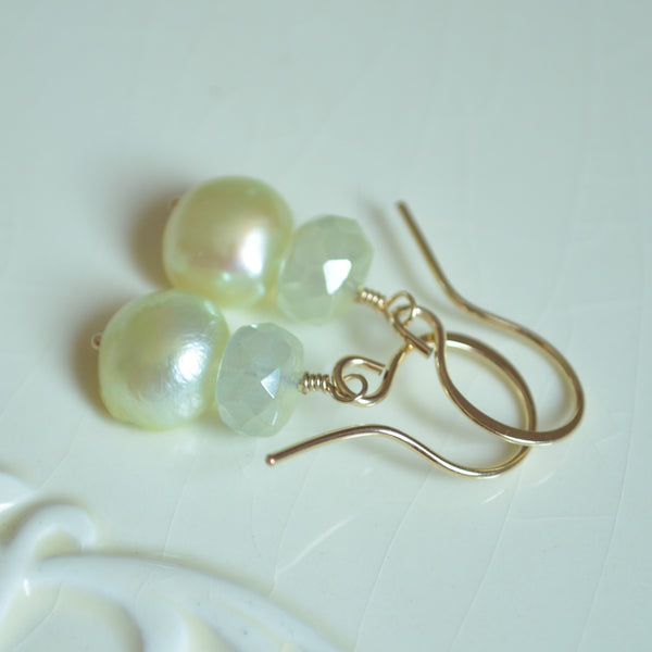 Spring Green Pearl Drop Earrings with Chalcedony