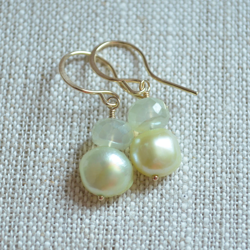Spring Green Pearl Drop Earrings with Chalcedony