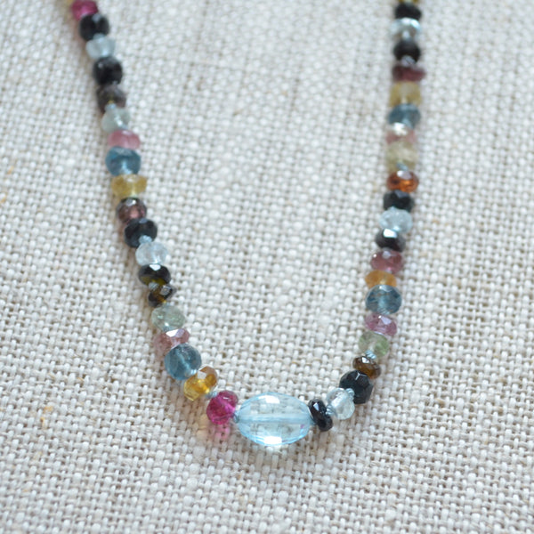 Tourmaline and Blue Topaz Hand Knotted Necklace