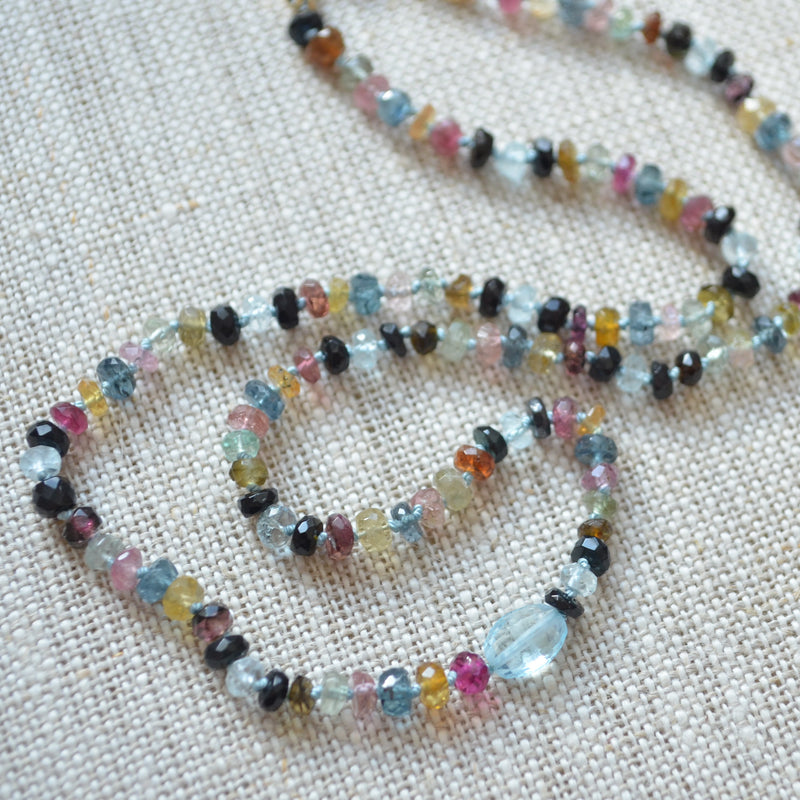 Tourmaline and Blue Topaz Hand Knotted Necklace