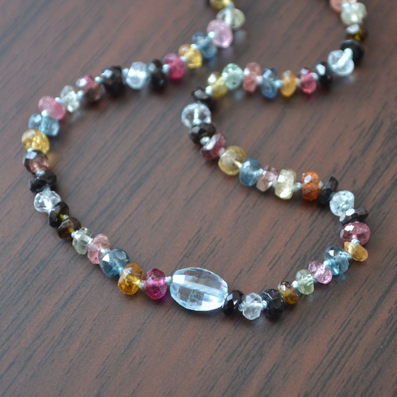 Tourmaline and Blue Topaz Hand Knotted Necklace