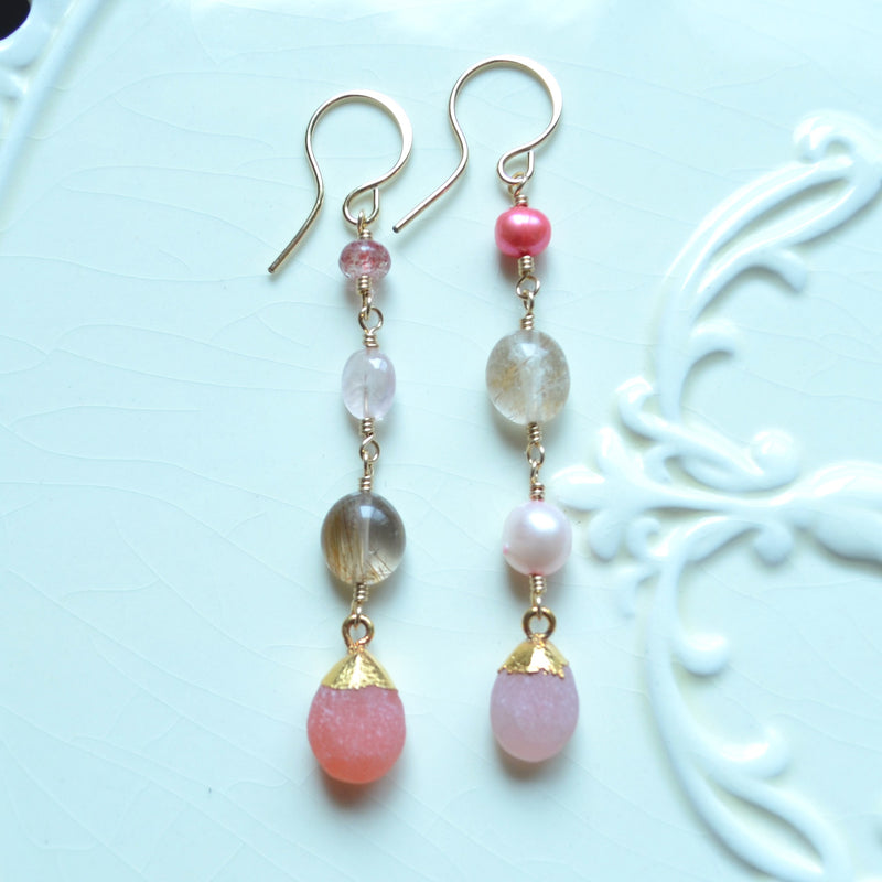 Pink and Gold Mismatched Earrings
