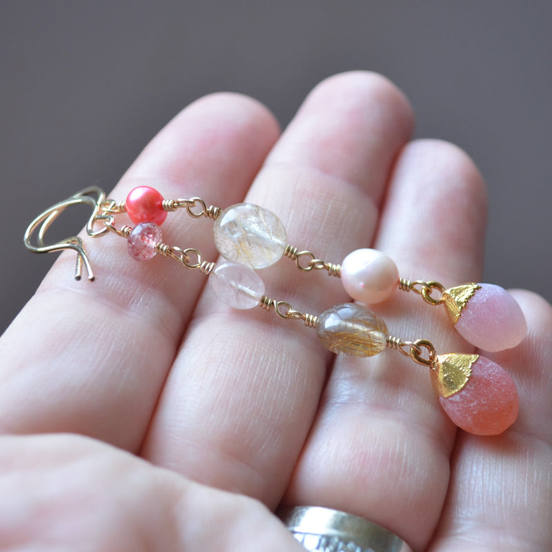 Pink and Gold Mismatched Earrings