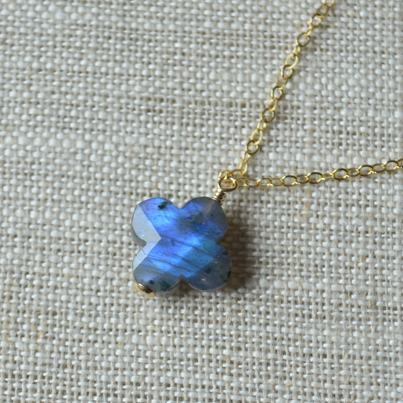 Labradorite Pendant Necklace with Double Gold Chains