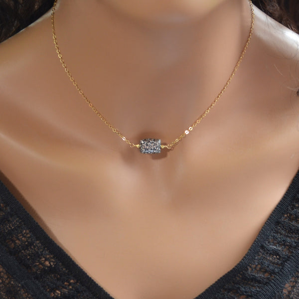 Gold Choker Necklace with Silver Floral Bead
