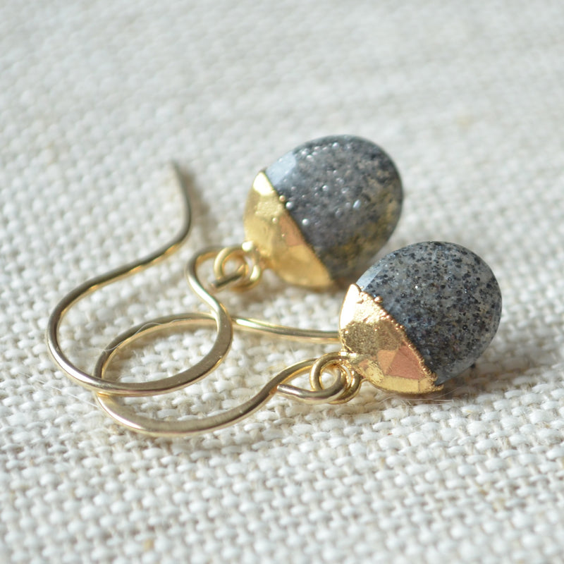 Celestial Quartz Drop Earrings in Gold
