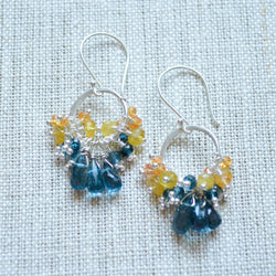 London Blue Topaz Earrings with Orange and Yellow Sapphires