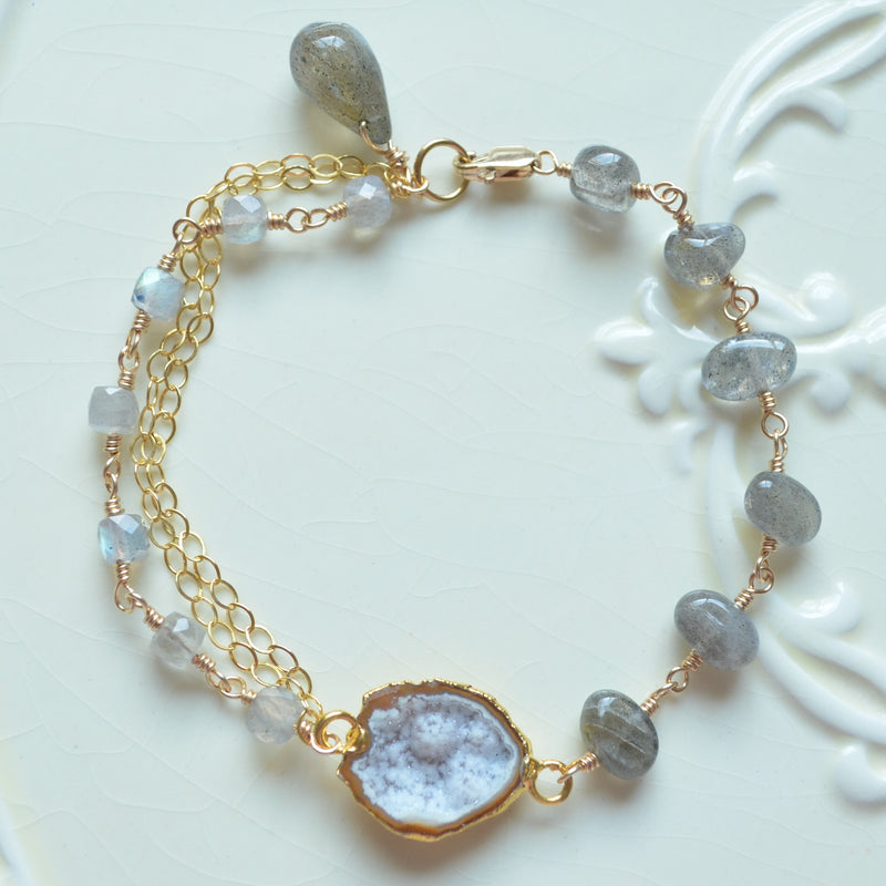 Labradorite Gemstone Bracelet with Geode Center