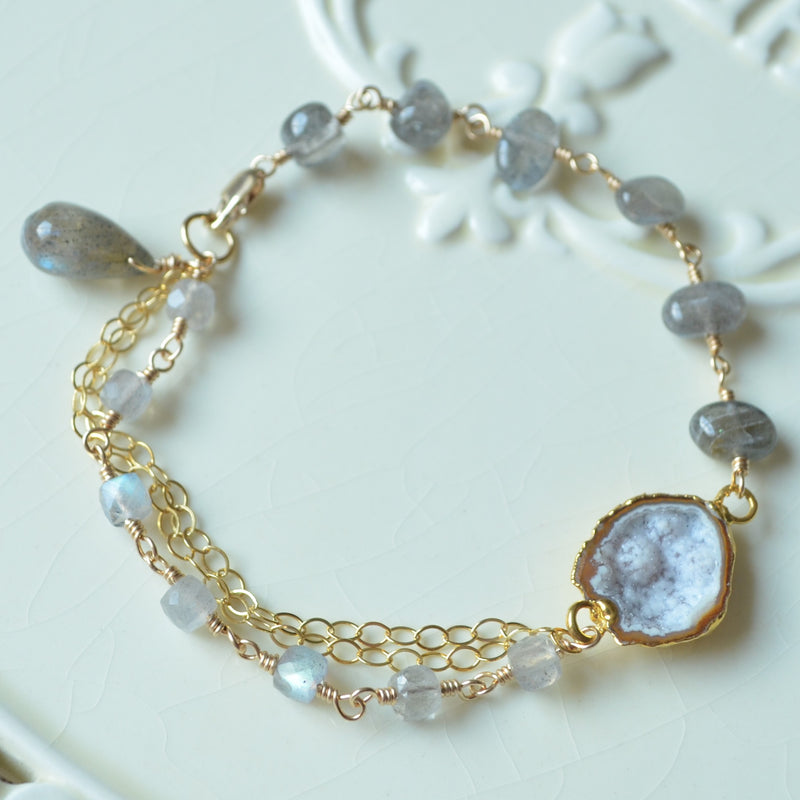 Labradorite Gemstone Bracelet with Geode Center