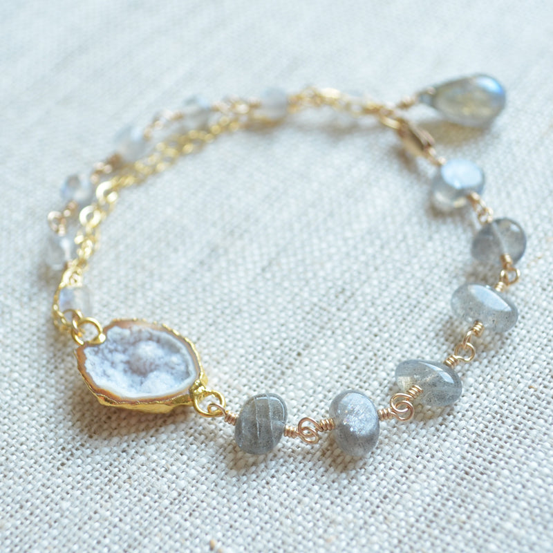 Labradorite Gemstone Bracelet with Geode Center