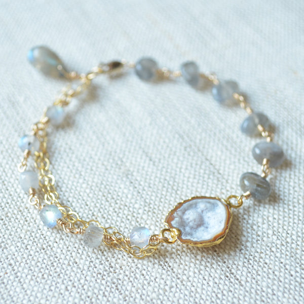 Labradorite Gemstone Bracelet with Geode Center