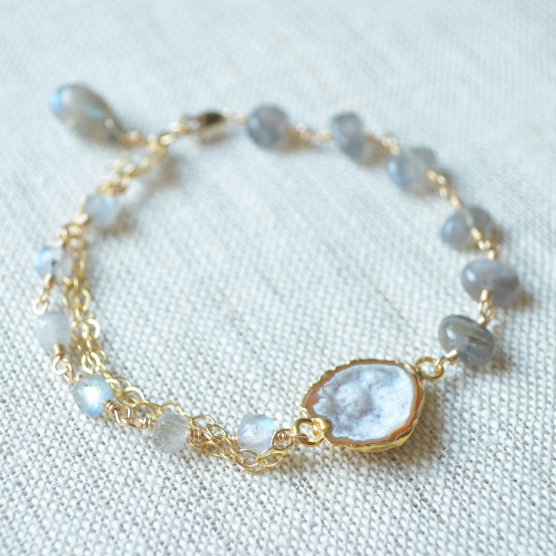 Labradorite Gemstone Bracelet with Geode Center