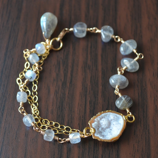 Labradorite Gemstone Bracelet with Geode Center