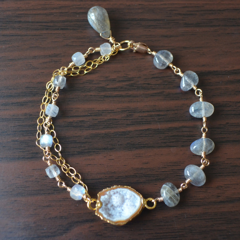 Labradorite Gemstone Bracelet with Geode Center