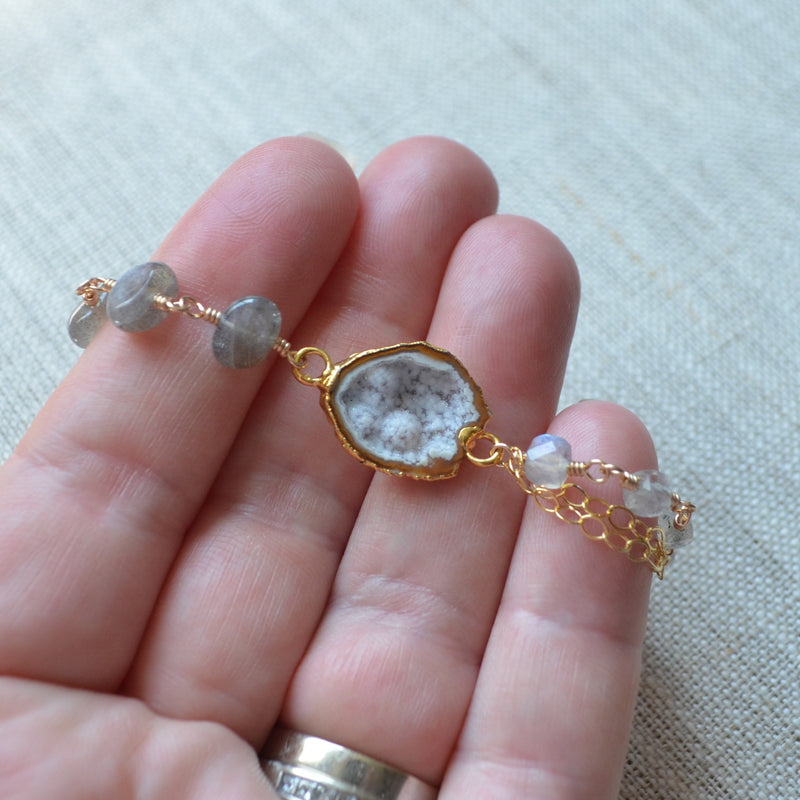 Labradorite Gemstone Bracelet with Geode Center