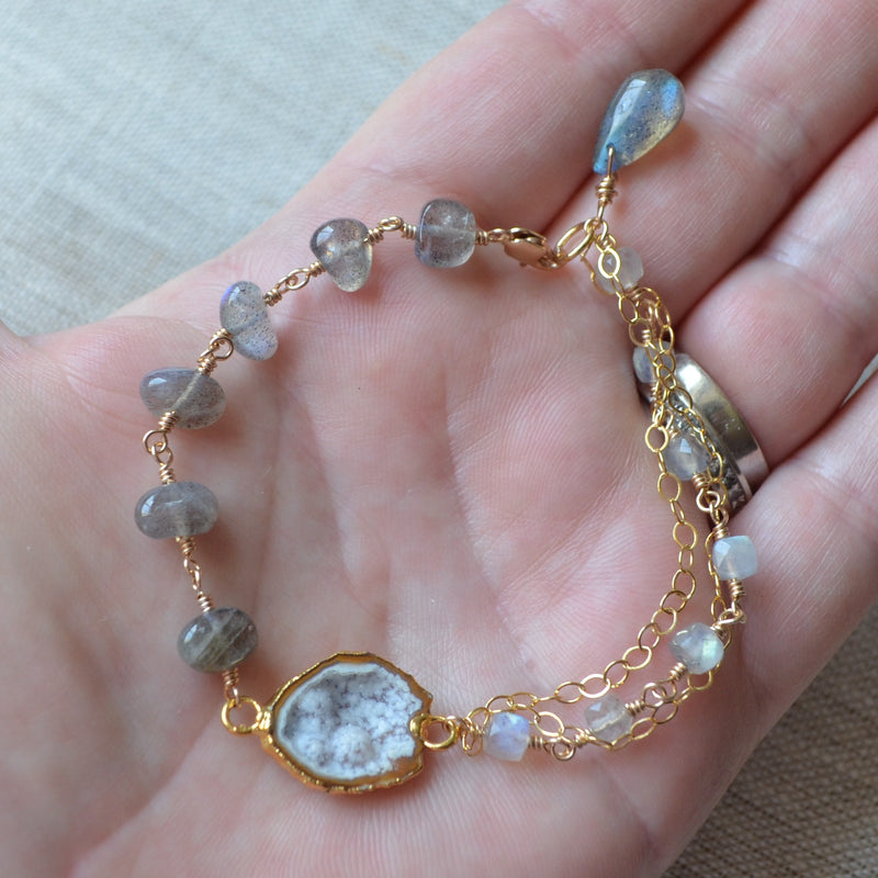 Labradorite Gemstone Bracelet with Geode Center
