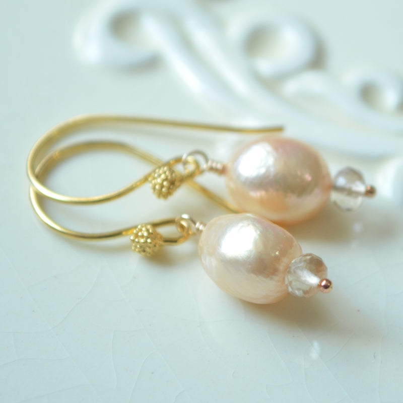Champagne Pearl Earrings in Gold with Ametrine