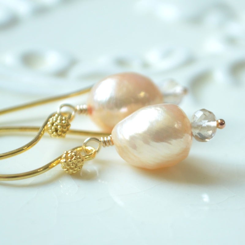 Champagne Pearl Earrings in Gold with Ametrine