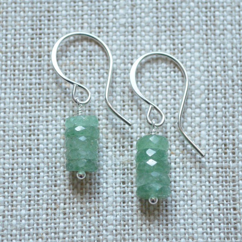 Green Drop Earrings with Strawberry Quartz in Sterling Silver