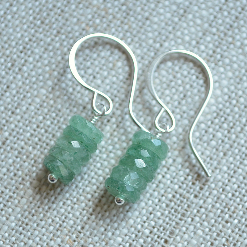 Green Drop Earrings with Strawberry Quartz in Sterling Silver