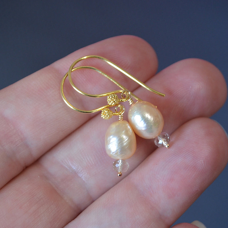 Champagne Pearl Earrings in Gold with Ametrine
