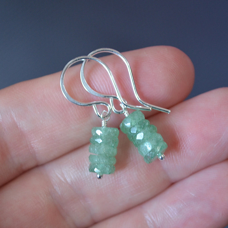 Green Drop Earrings with Strawberry Quartz in Sterling Silver