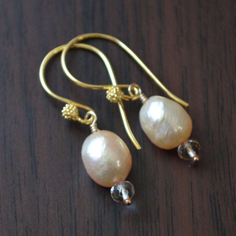 Champagne Pearl Earrings in Gold with Ametrine