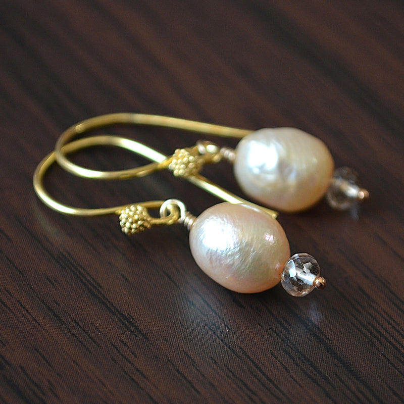 Champagne Pearl Earrings in Gold with Ametrine